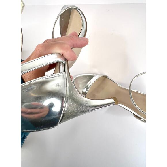 ASOS Size 8 Silver Shiny 3 Inch Ankle Strap Heels Open Toe - Picture 15 of 16
